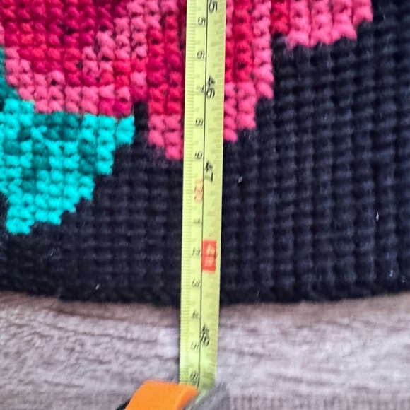 Vintage Handmade Floral Cross Stitch Afghan Blanket Black Yarn 48”w x 68” l 70’s - Picture 5 of 8